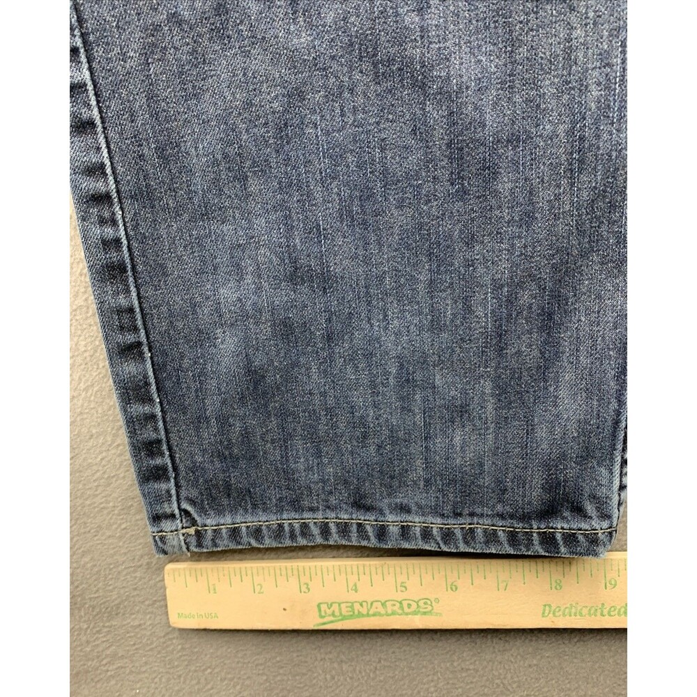 Levi's 514 Denim Jeans Blue Distressed Slim Straight Zip Pockets Size 42X32 Vtg - Picture 12 of 16